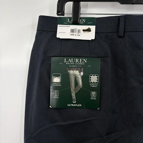 Lauren Ralph Lauren‎ Dress Pants Mens 39x34 Navy Classic Fit Ultraflex Stretch